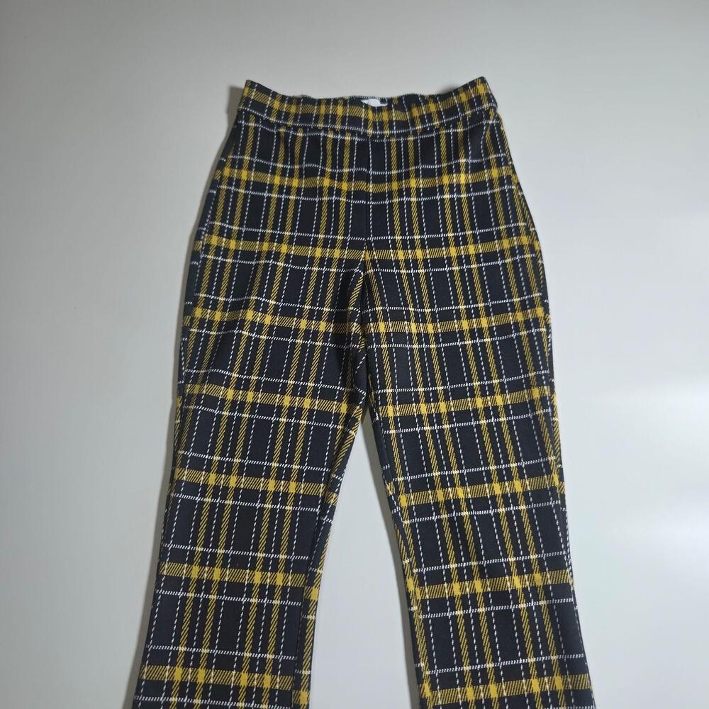 Hollister Pants Juniors Small Black Yellow Plaid Knit Dress Stretch Pull On